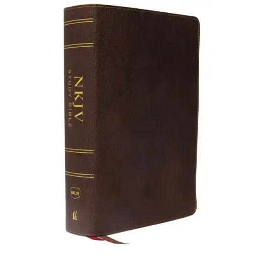 NKJV Study Bible, Premium Calfskin Leather, Brown, Full-Color, Red Letter Edition, Comfort Print: The Complete Resource for Studying God's Word