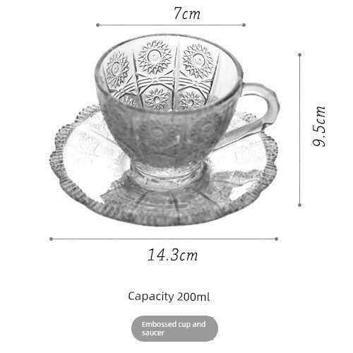 Retro Embossed Carved Tea Set Palace Style Glass and Glass Saucer