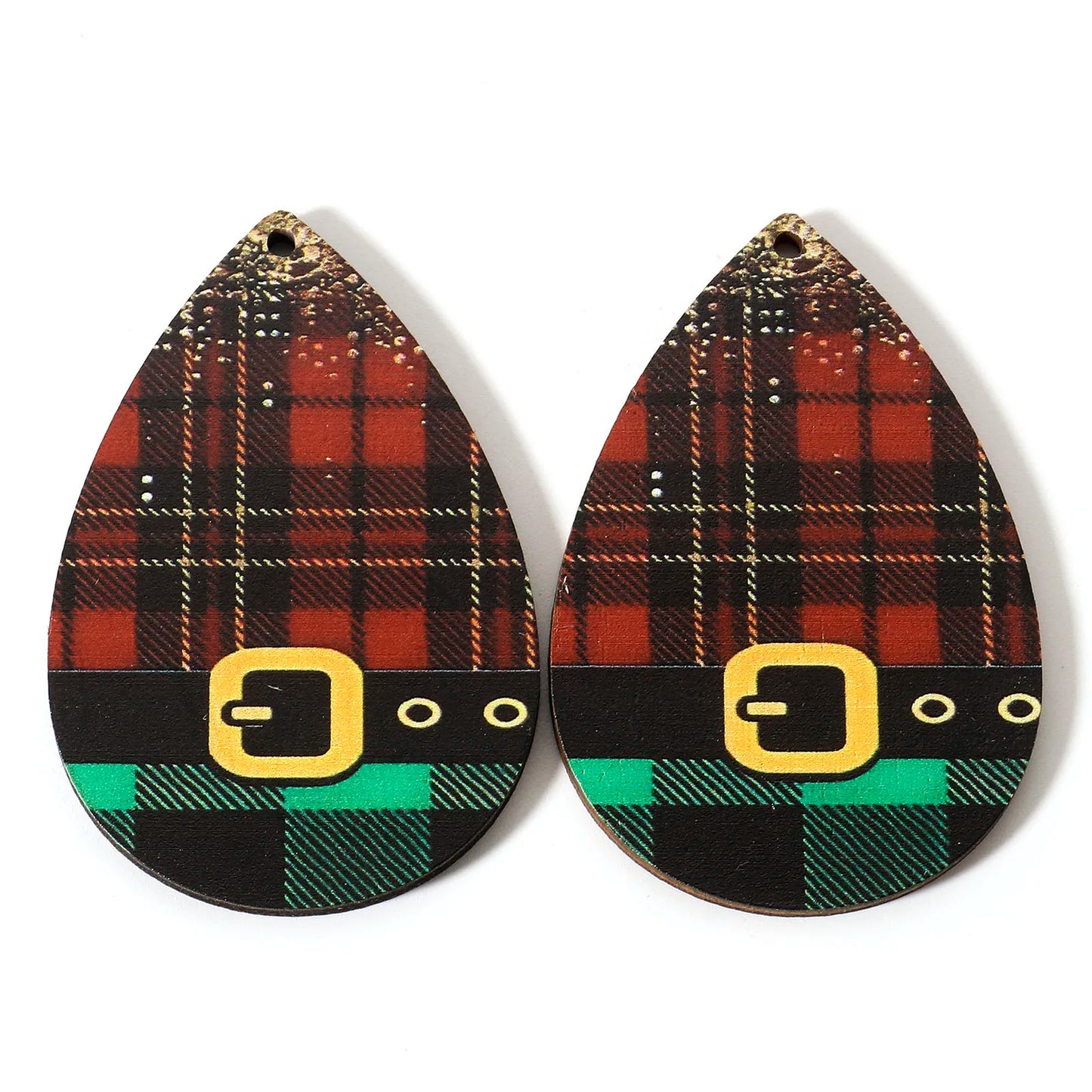 10pcs Multicolor Christmas Wood Pendants Drop Shaped Christmas Tree Snowman Charms DIY Earrings Women Jewelry Gift 5.4cm x 3.7cm