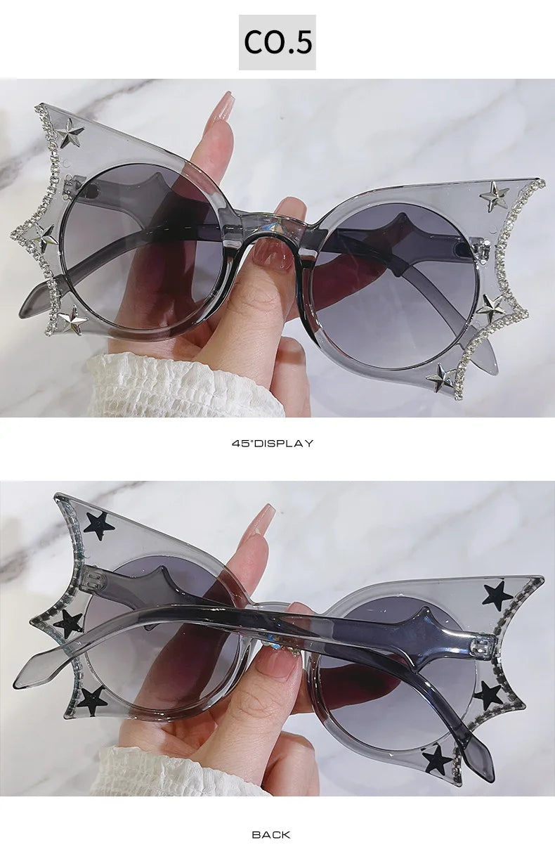 Diamonds Steampunk Sunglasses Women Men Luxury Brand Designer Bat Sun Glasses Trends Punk Rhinestone Shades Eyewear UV400 Oculos