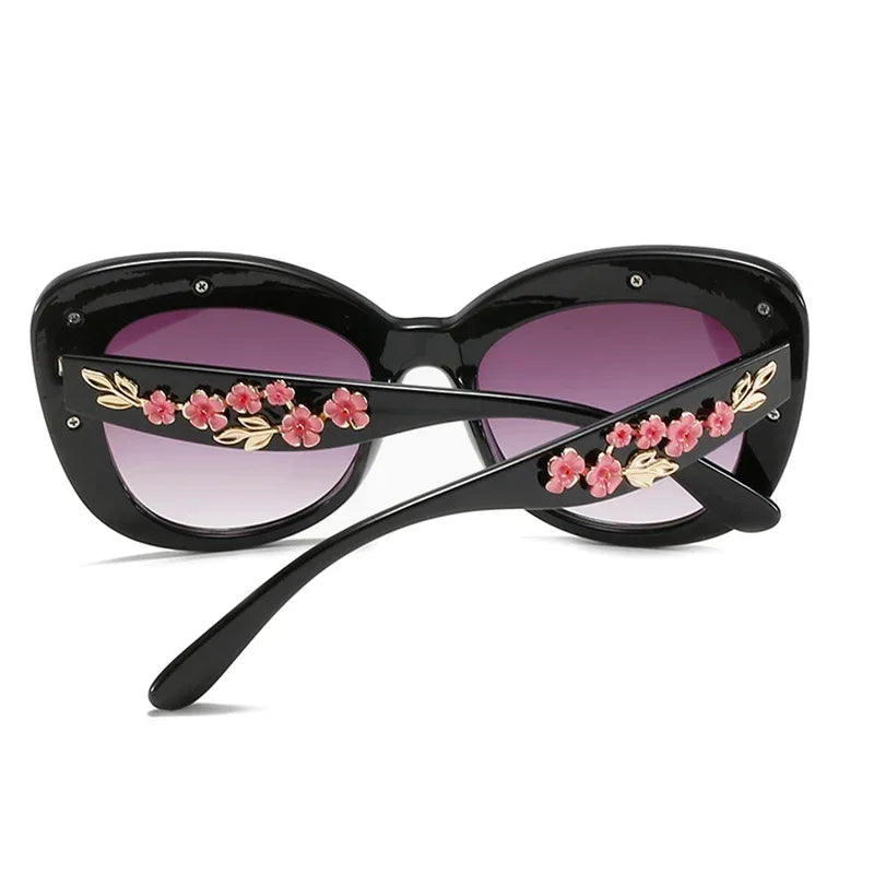 Retro Cat Eyes Sunglasses  Flower Cat Eyes Sunglasses UV400 Butterfly Eyes Broken Plastic Gradient Men's and Women's Sunglasses