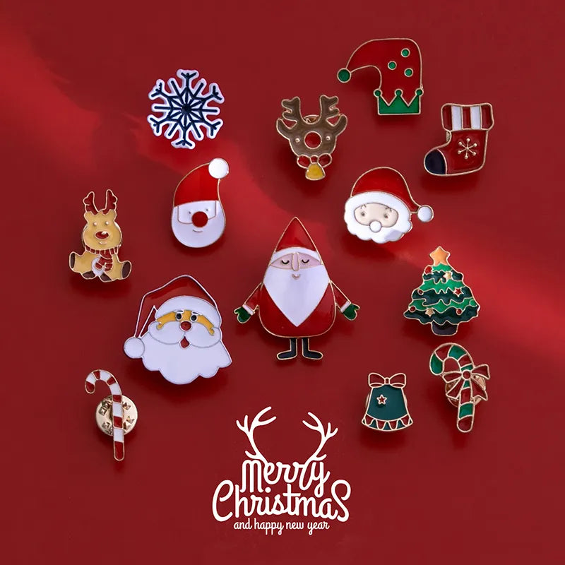 Xmas Enamel Brooch Snowman Santa Claus Tree Wreath Metal Pins Fashion Jewelry Gift For Women Merry Christmas Decor Gifts