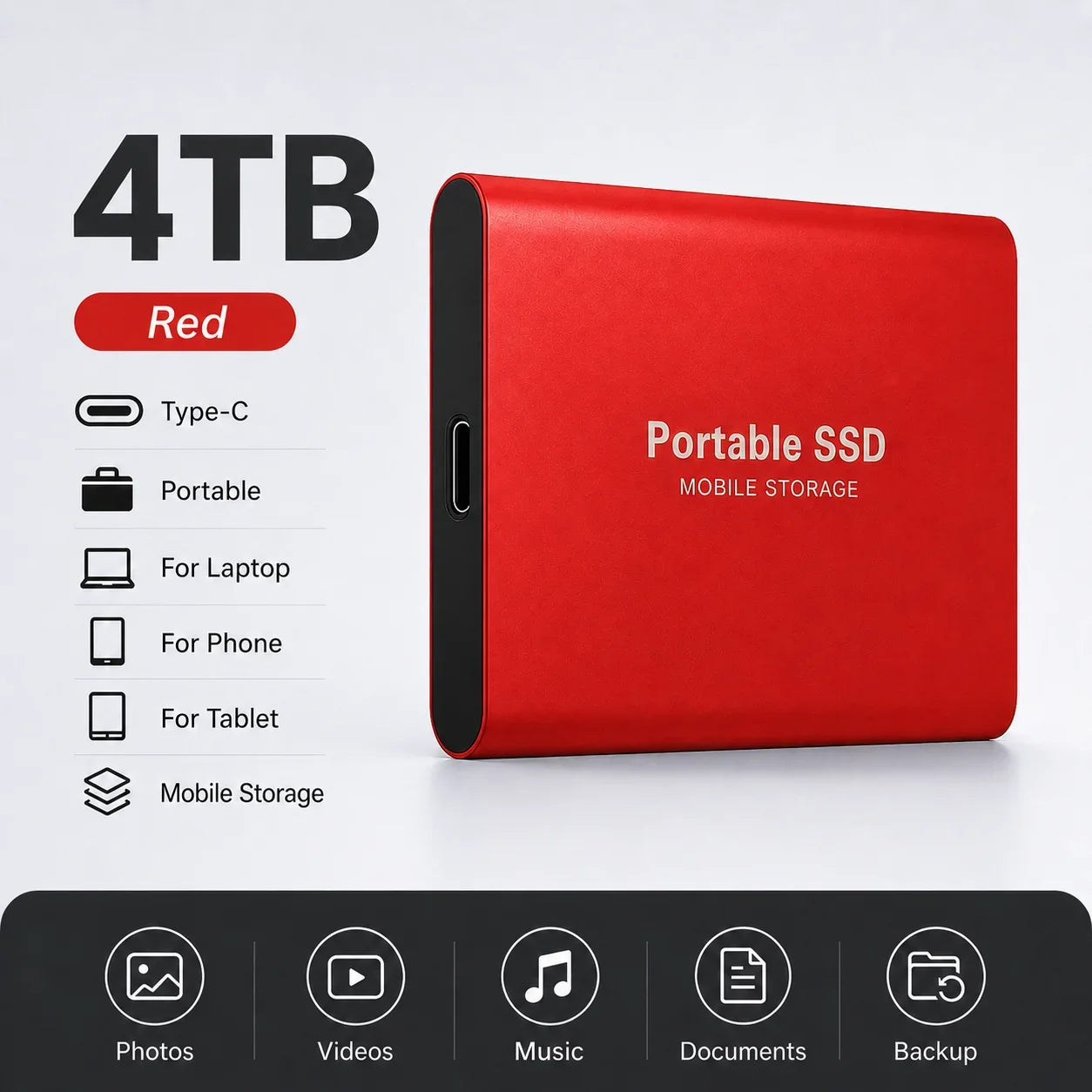 Space Efficient External Hard Drive 2TB Portable Mobile Hard Disk for Family Daily Photo Saveing PC Laptop