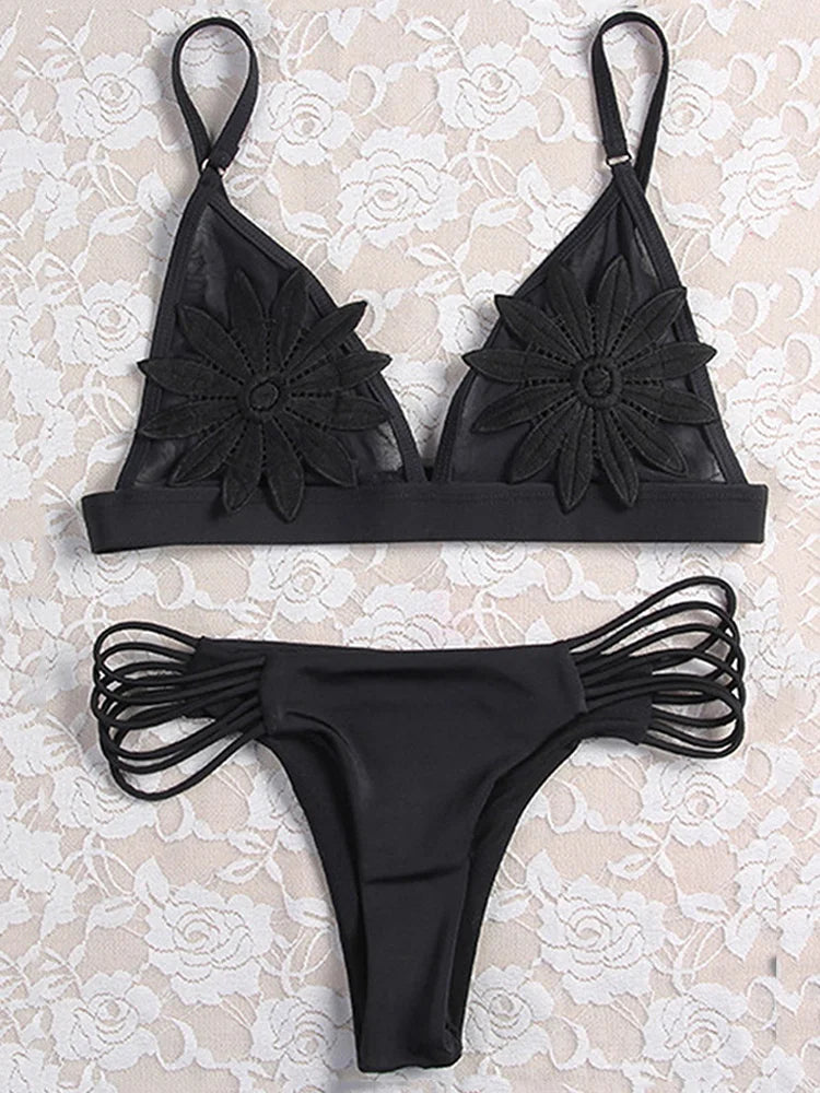 Sexy 3D Floral White Bikini 2024 Women Bikinis Female Brazilian Swimwear Two pieces Swimsuit Bikini Set Bathing Suit Swim Lady