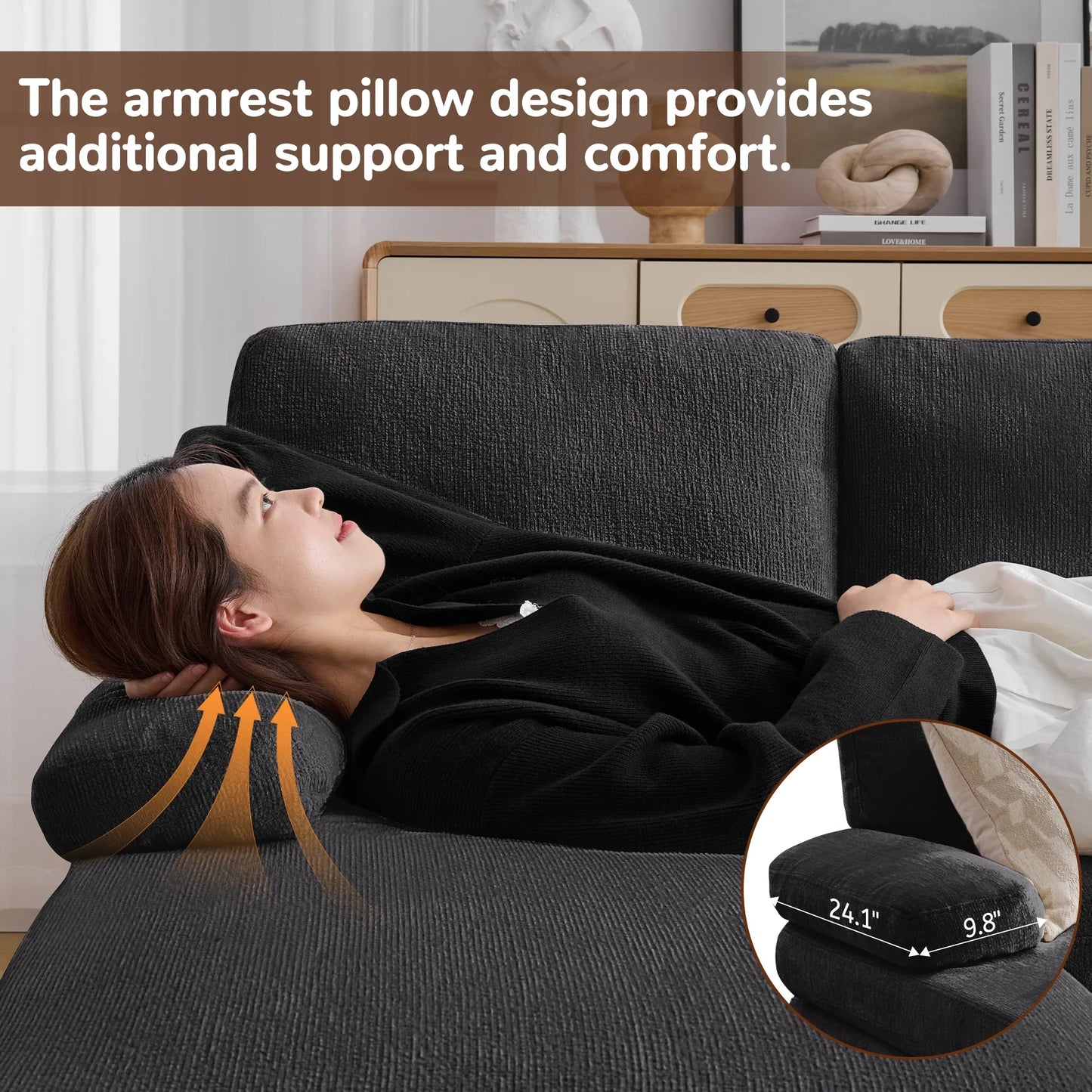 Korser U-Shaped Sectional Sofa 4 Seater Lounge Sleeper with Removable Cushions Upholstered Couches for Living Room