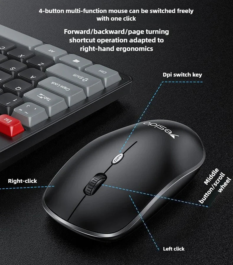 Portable USB Wireless Keyboard and Silent Mouse Set for Home, Office, and Gaming Use