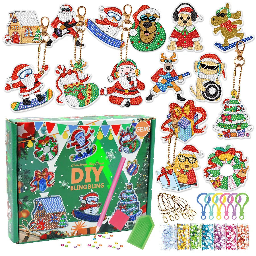 New Christmas series blind box diamond painting DIY point diamond keychain pendant acrylic children's handmade point diamond