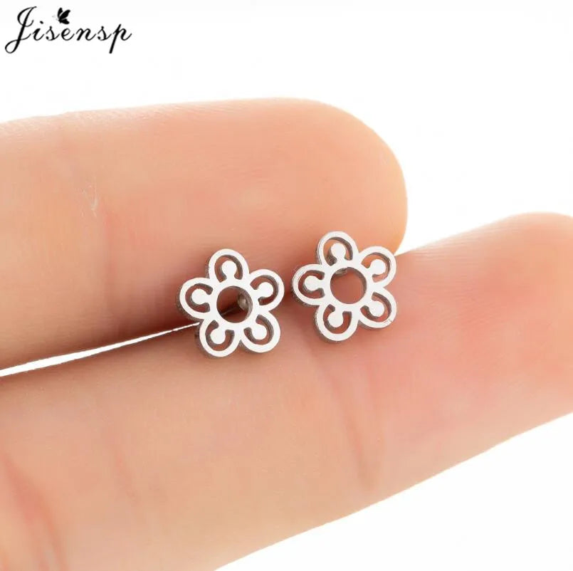 Multiple Stainless Steel Flower Stud Earrings Women Korean Daisy Mandala Rose Lotus Earings Piercing Jewelry Plant Oorbellen