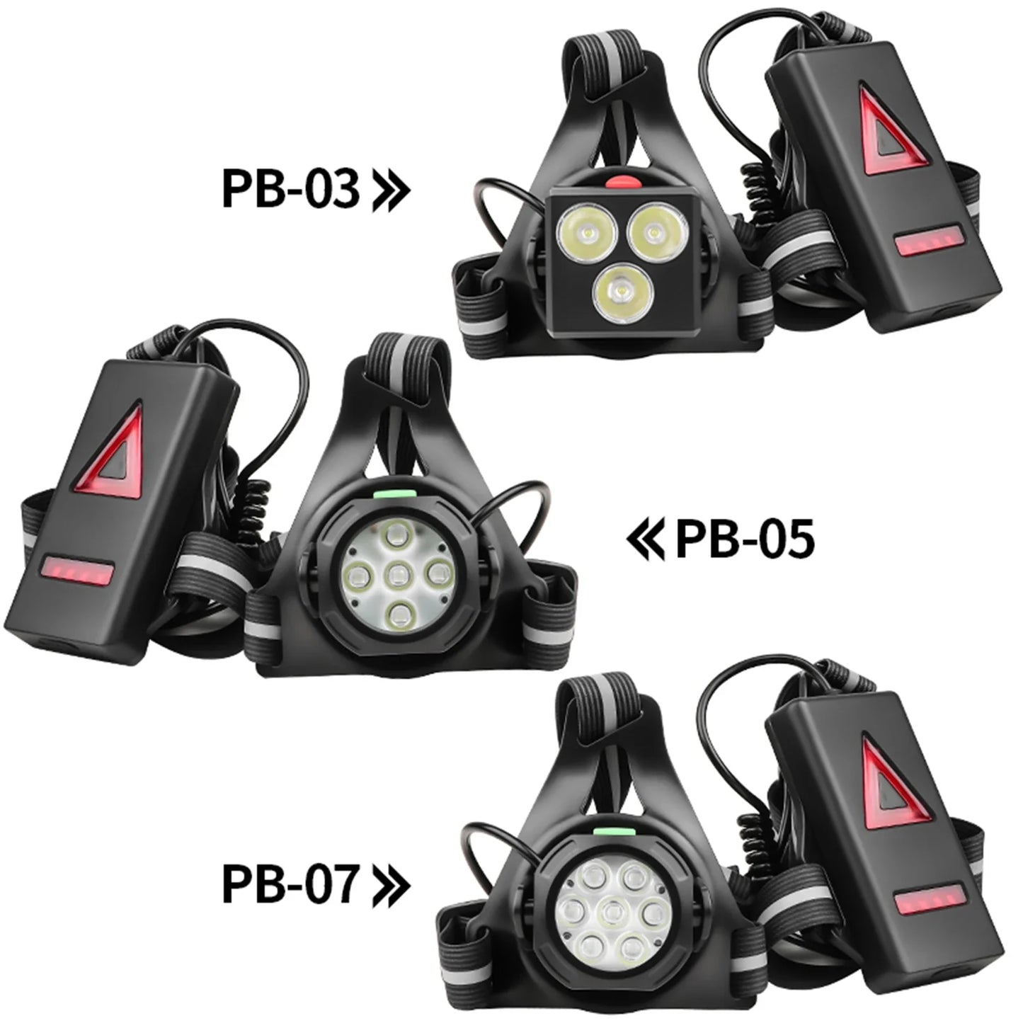 LED Chest Front Multi-Lamp Red Warning USB Rechargeable Night Running Light Triangle Reflective Strap Back Light Backpack Light