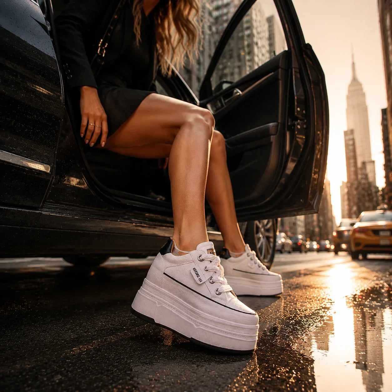 Fujin Hidden Heel Shoes High Platform shoes 9cm 3 inch comfortable sneakers for women Vulcanized Shoes Chunky Wedge Casual Shoes