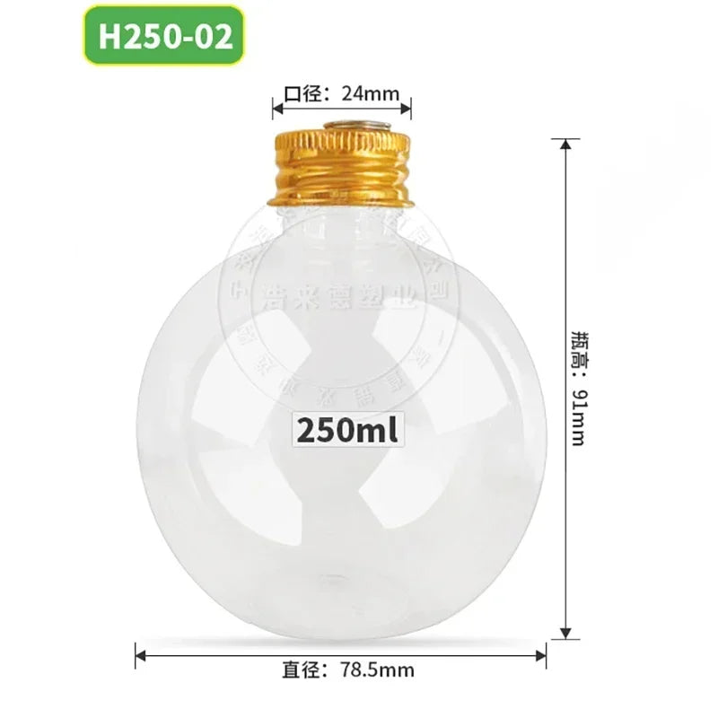 50/100/250ml Fillable Christmas Ball Xmas Tree Hanging Pendant Ornaments Clear Plastic Candy Juice Bottle Home Party Decor