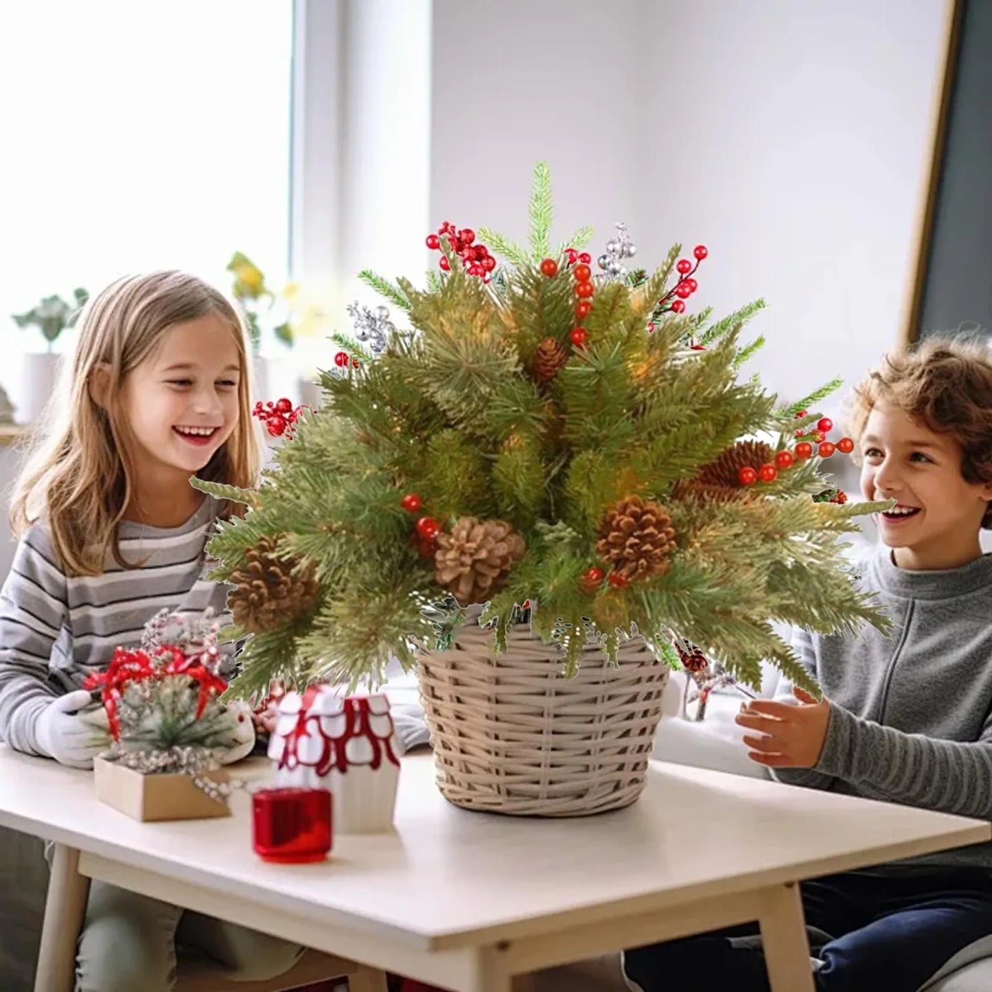1pcs Holiday Flower Pots Decorations Plastic Pine Cone Artificial Christmas Tree Planter Filler Outdoor Plush Mixed Decoration