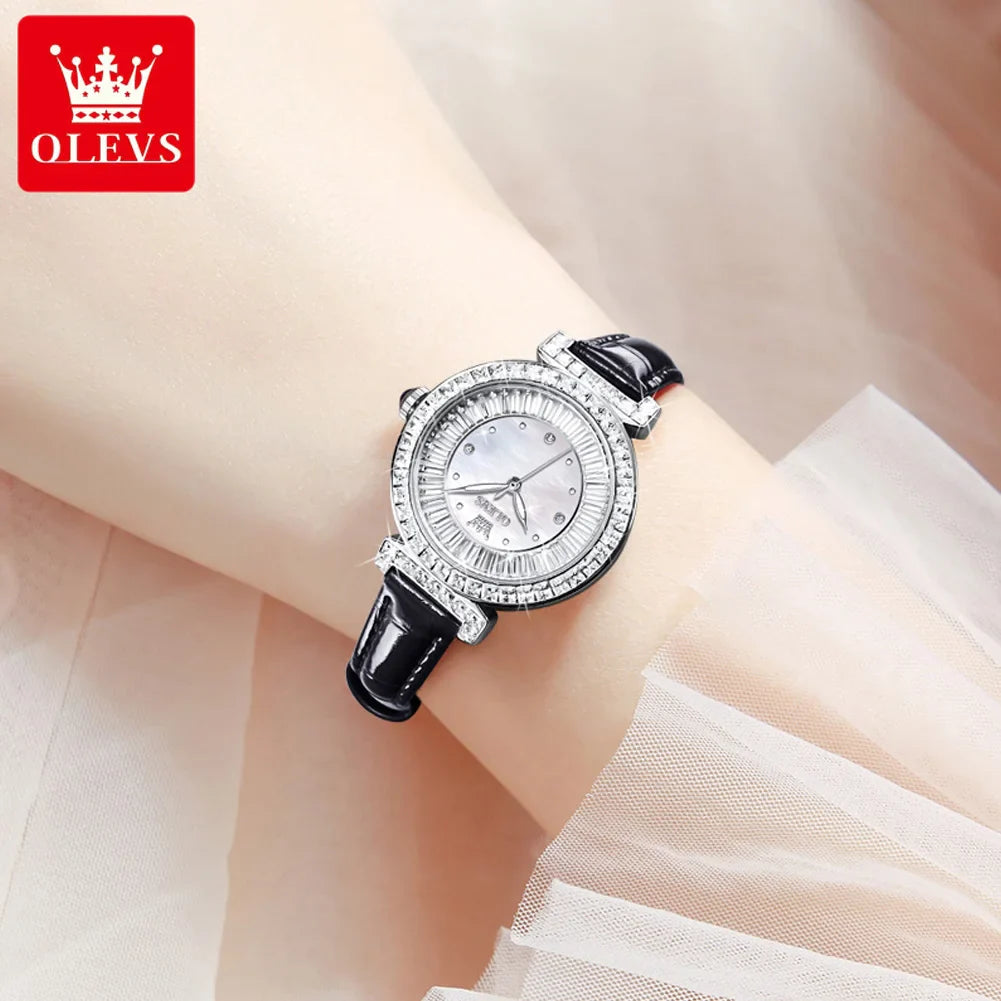 OLEVS 9983 Women's Watches Light luxury Fashion Original Quartz Watch for Ladies Waterproof Leather Strap Luminous Diamond Dial