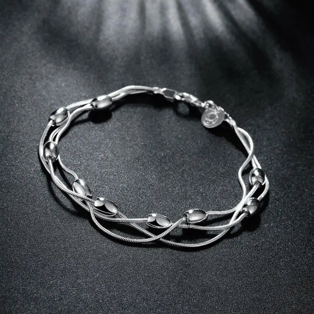 Hot charm 925 sterling silver Fringed oval beads Chain Bracelets necklace Jewelry set for women Fashion Party Christmas Gifts