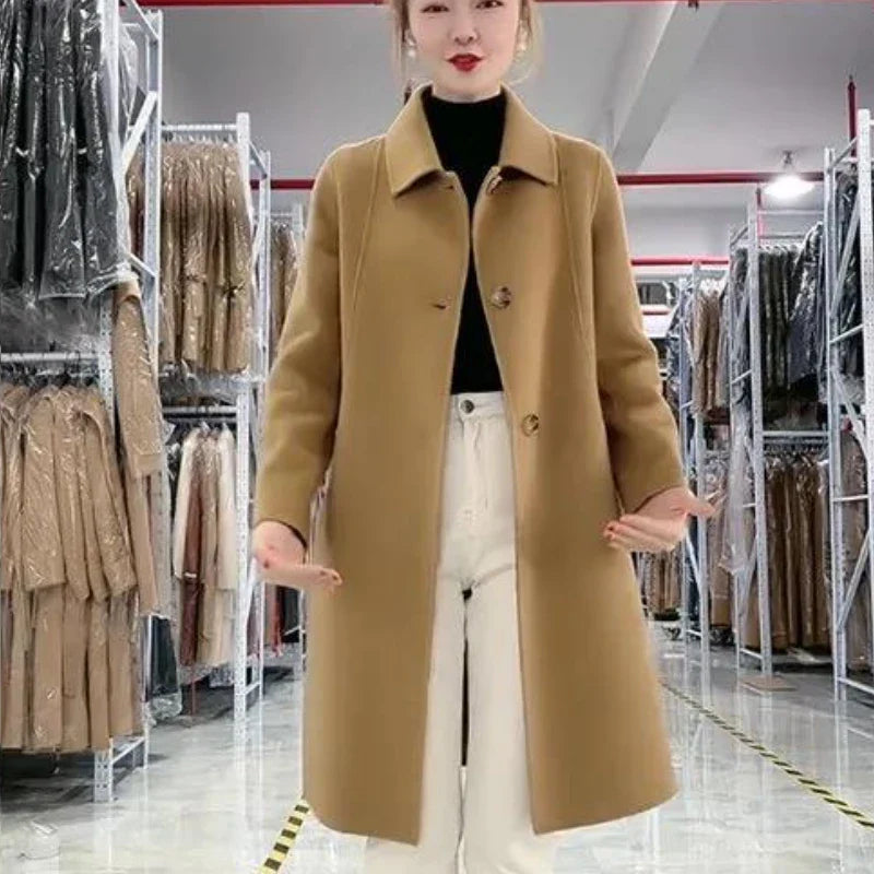 Wool Blends Coats Women Spliced Fake Two Piece Hooded Clothes Design Korean Fashion Preppy College Girlish Elegant Ladies Casual