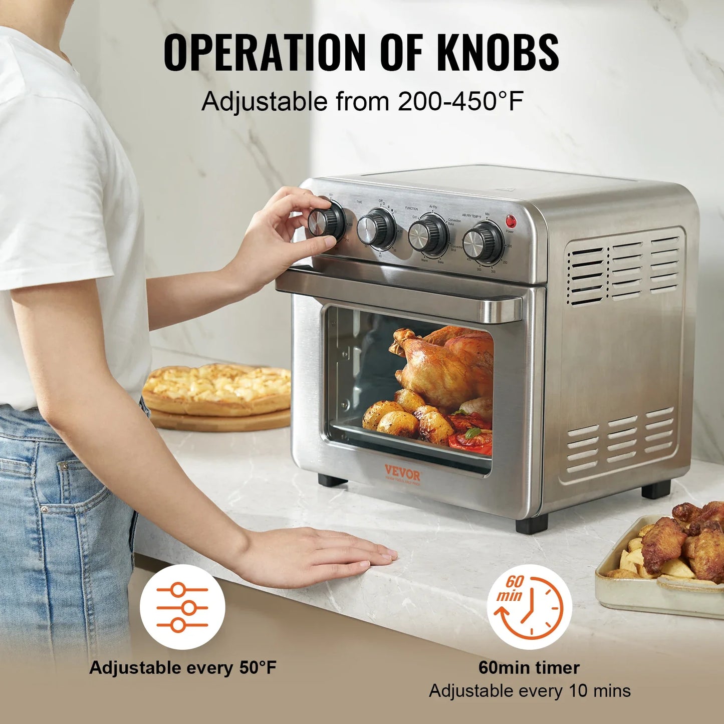 18L 1700W Air Fryer Toaster Oven Stainless Steel. Toaster Ovens Combo with Grill.