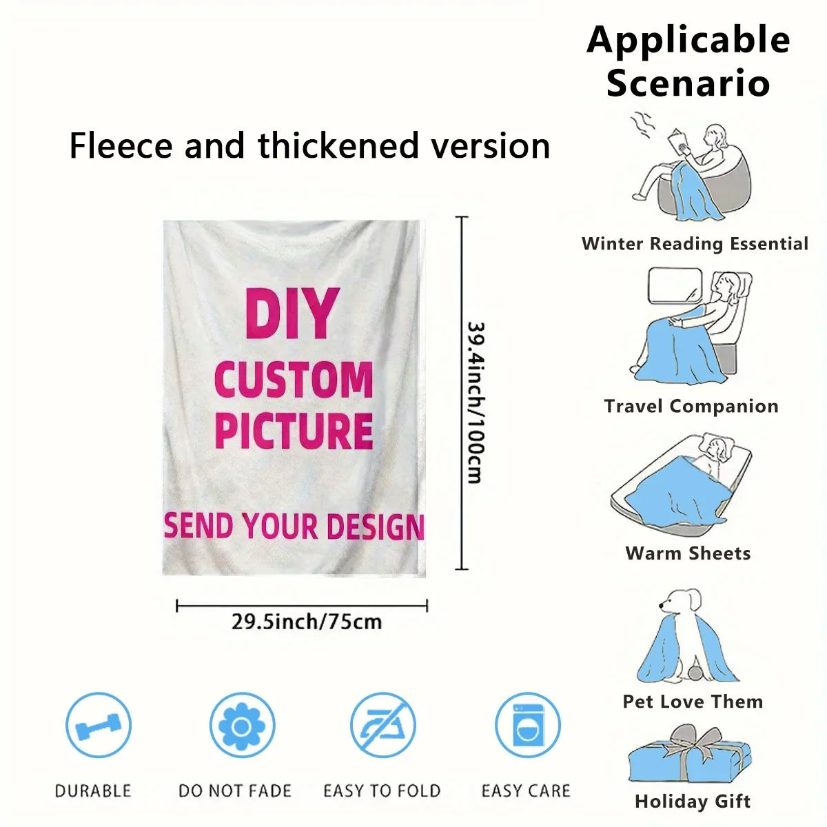Customized Winter Personalized Thick Flannel Blanket with Warm Photo Print Ultra Soft Warmth Multi-Functional for Sofa Bed Office