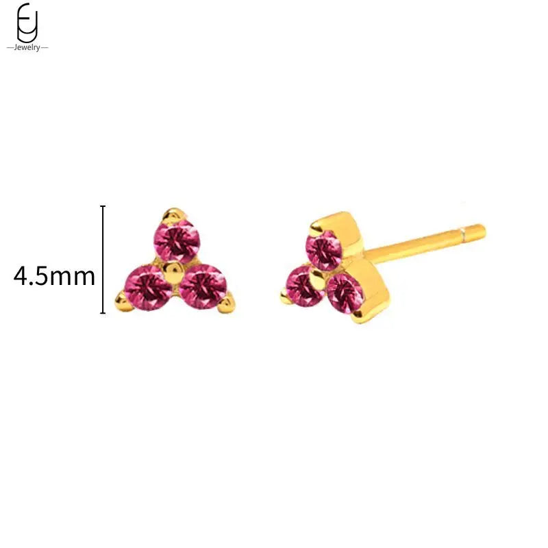 925 Sterling Silver Needle Rose Red Crystal Stud Earrings For Women Water Drop/Heart Pendant Gold Earrings Fashion Jewelry Gifts