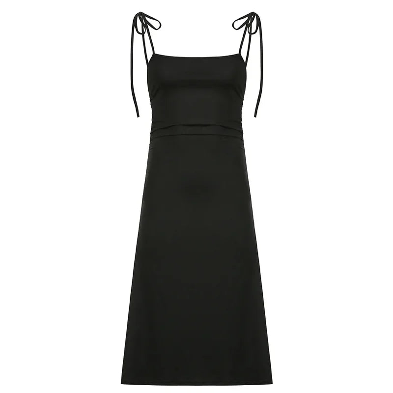 Fashion Strappy Ruched Sexy Black Dress Irregular Elegant Backless Long Dress Party Summer Dresses Women Clothes Vintage Dress