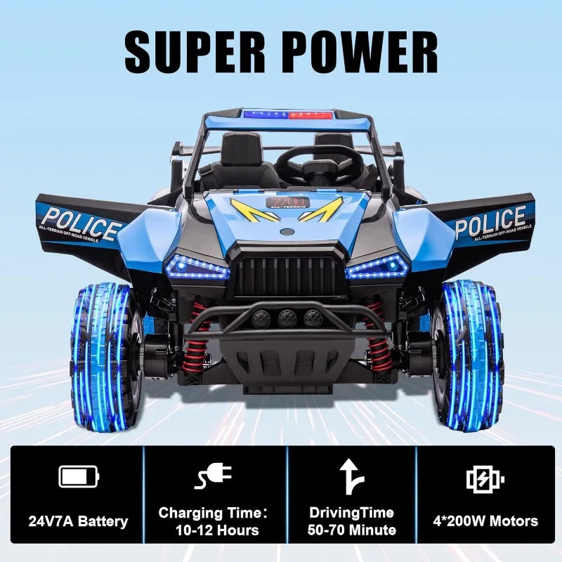 24V Ride on Toys for Boys & Girls 2 Seater Ride On Car for Kids, 6.21 Mph Max Speed, 4 Spring Suspension (Black & Blue)