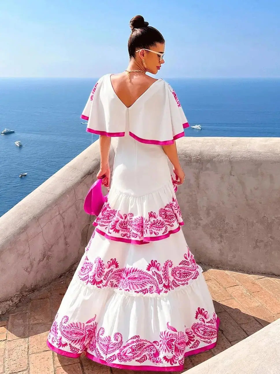 New Shadow Cap Midi Dresses Women Cloak Sleeves Dress V Neck Halter Boho Summer Party Evening Female Vestidos Robe Summer