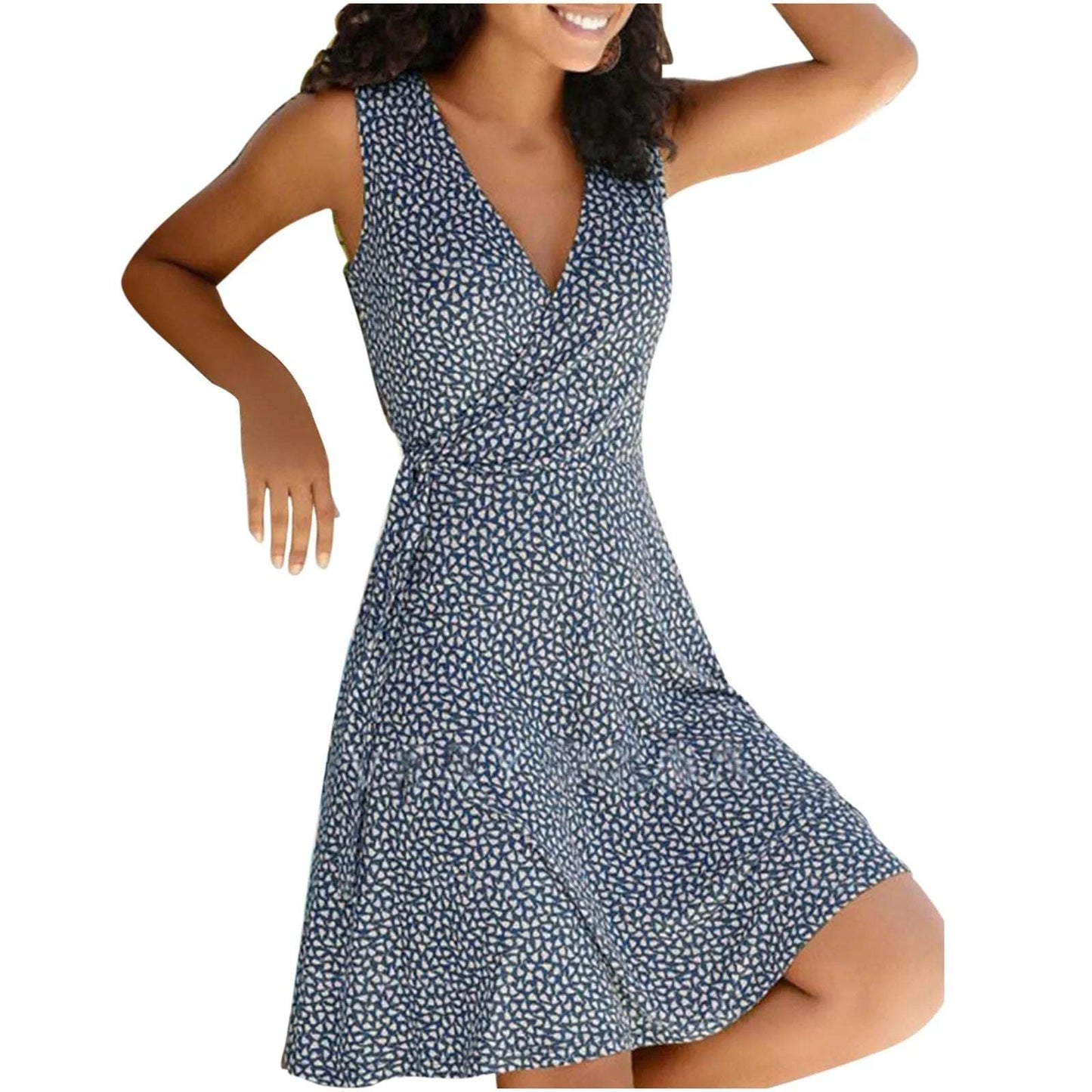 dresses for women 2024 casual plus size Women's Floral Wrap V Neck Midi Dress A Line Swing Cap Sleeve Midi vestidos de fiesta