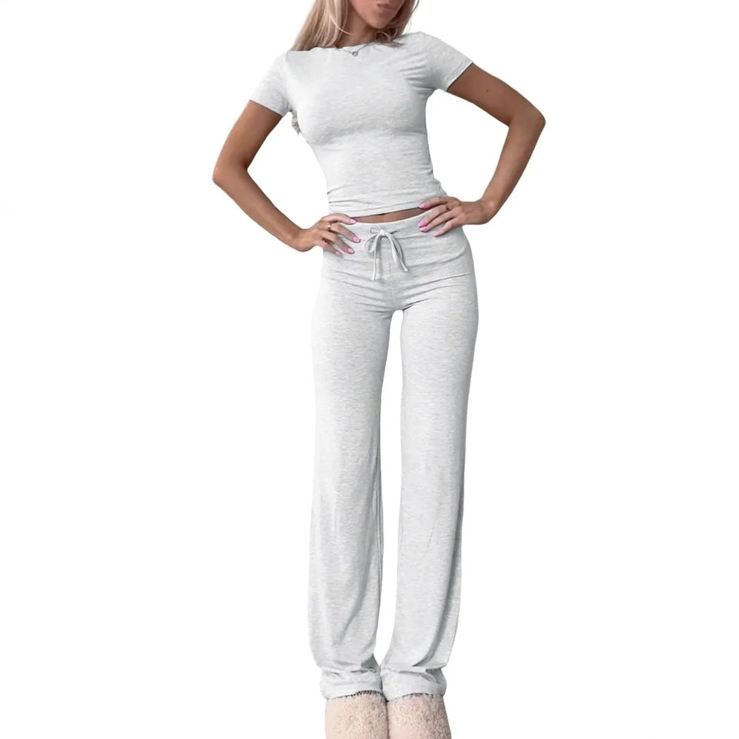 2 Pieces Women Sets 2025 New Fashion Casual Europe Short-Sleeved Tops+Long Pants Sportswear Yoga Wear Women's Clothing