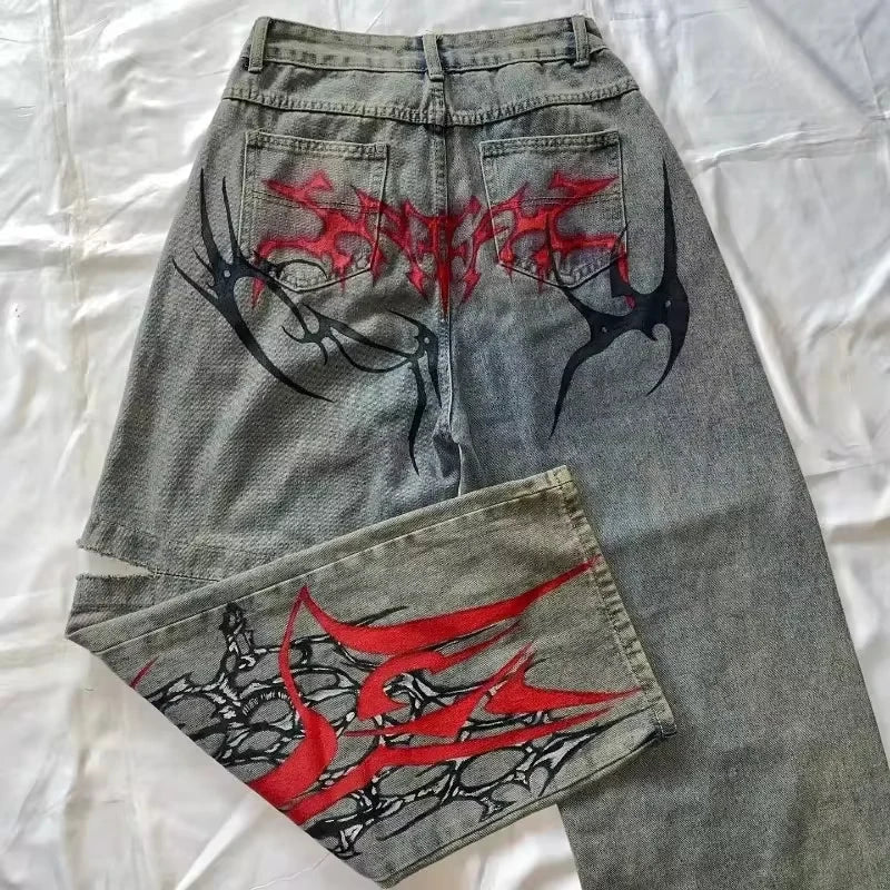 Street Y2K New Fashion Straight Loose Jeans Women Harajuku Casual Joker Low Waist Slim Mopping Wide-leg Pants Couple Punk Jeans