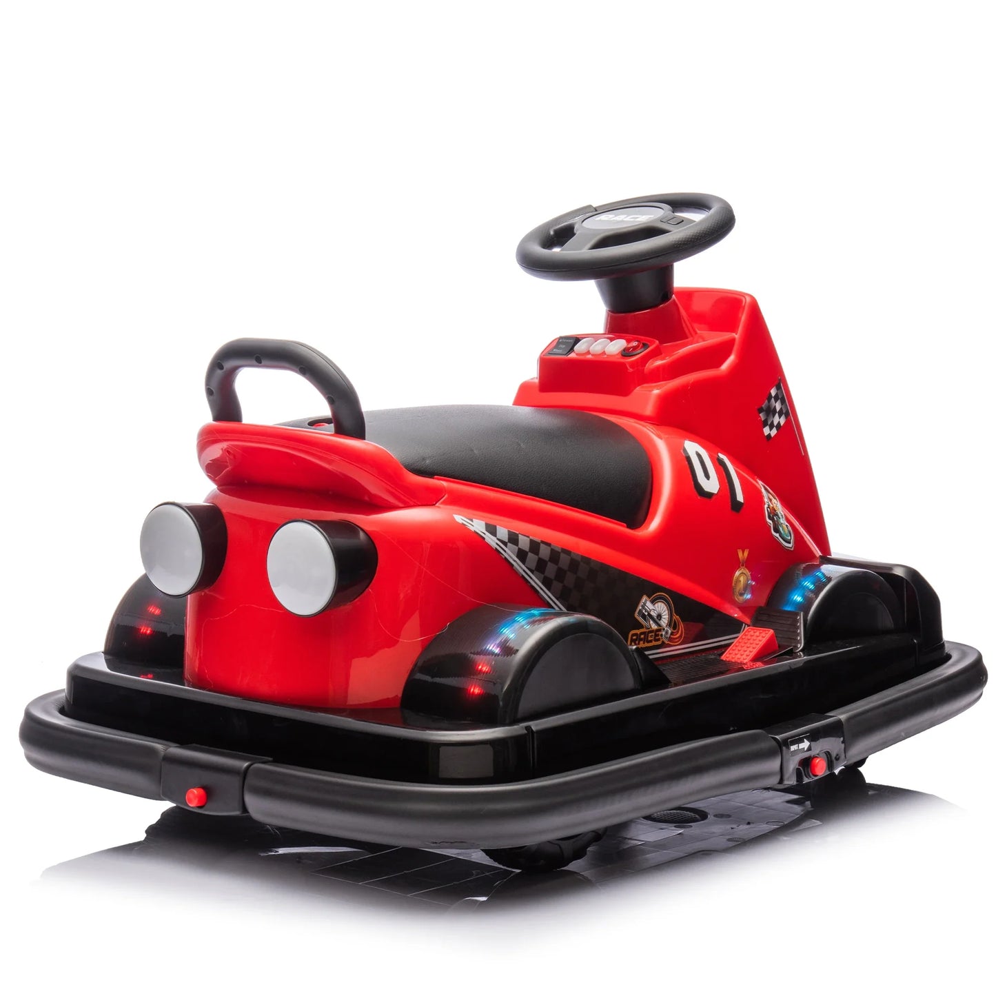 12V Kids Ride On Motor Bumper Car Rotate 360 degrees Collision triggers sound effects and lights,Four-wheel waterfall light