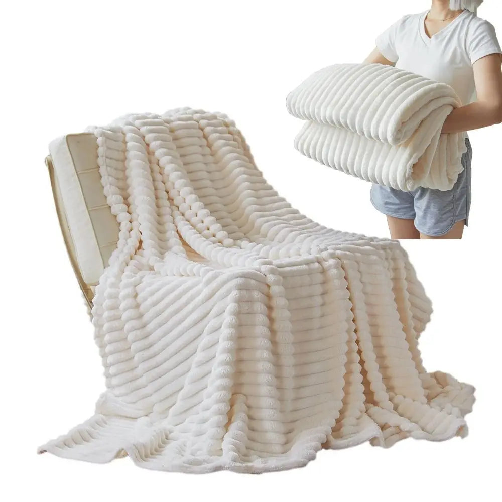 New Double Sided Warm Blanket Skin-Friendly Warm Conditioning Quilt Ultra Soft Solid Color Striped Blankets