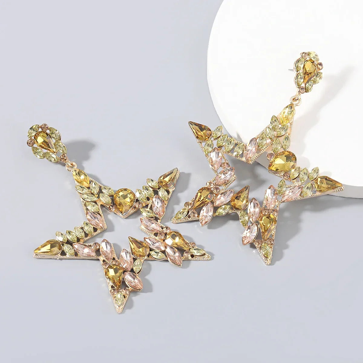 New Fashion women's Color Matching Big Rhinestone Love Heart-shaped Star Drop Earrings women's Jewelry Temperament Accessories