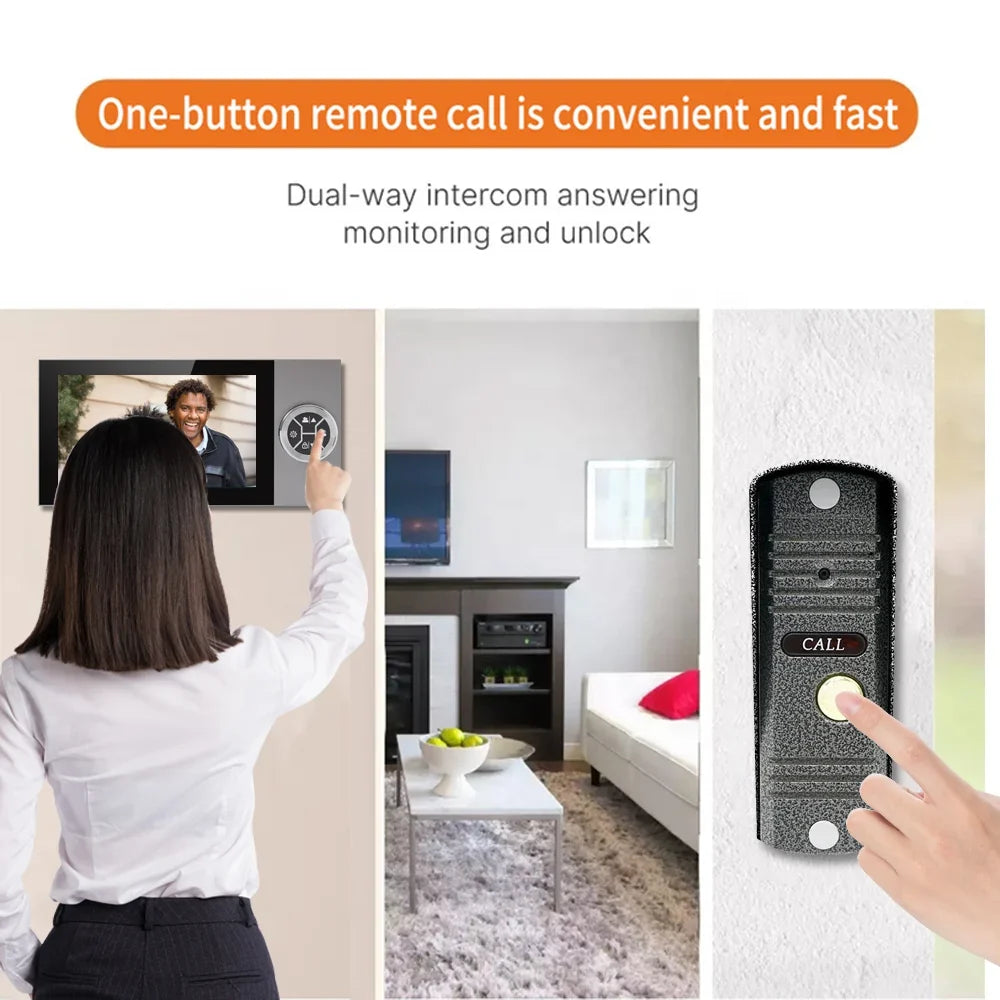 7Inch 4-Wired AHD WIFI Video Door Phone Intercom 1080P HD Visual Doorbell with Tuya APP Remote Control And Peephole Viewer