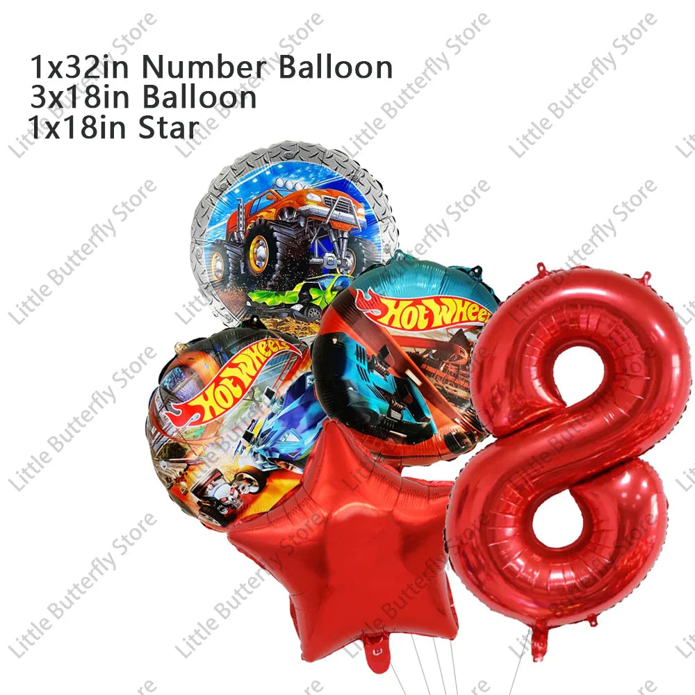 Hot Wheels Party Disposable Tableware Balloon Cup Plates Tablecloth Background Birthday Party Decor Baby Shower Party Supplies