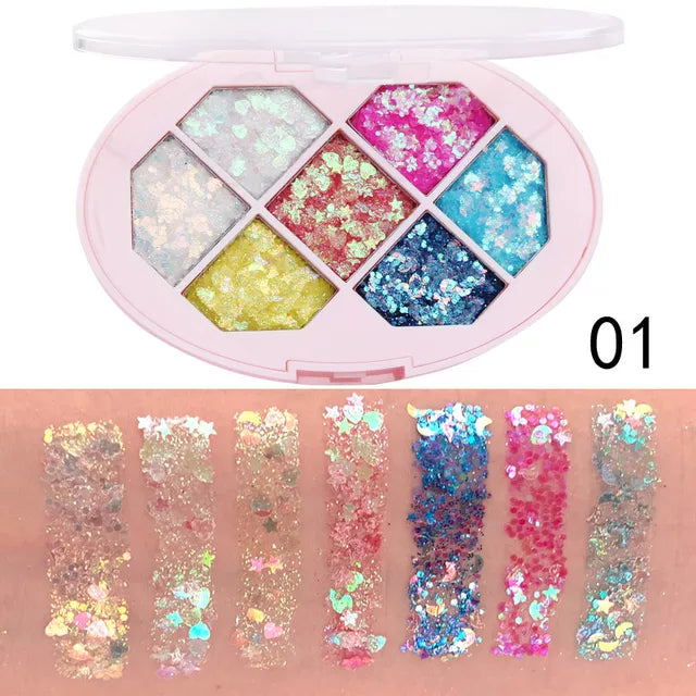 NEW Eye 7 Colors Glitter Diamond Sequins Five Pointed Star Fragment Moon Eyeshadow Pigment Professional Eye Makeup Palette