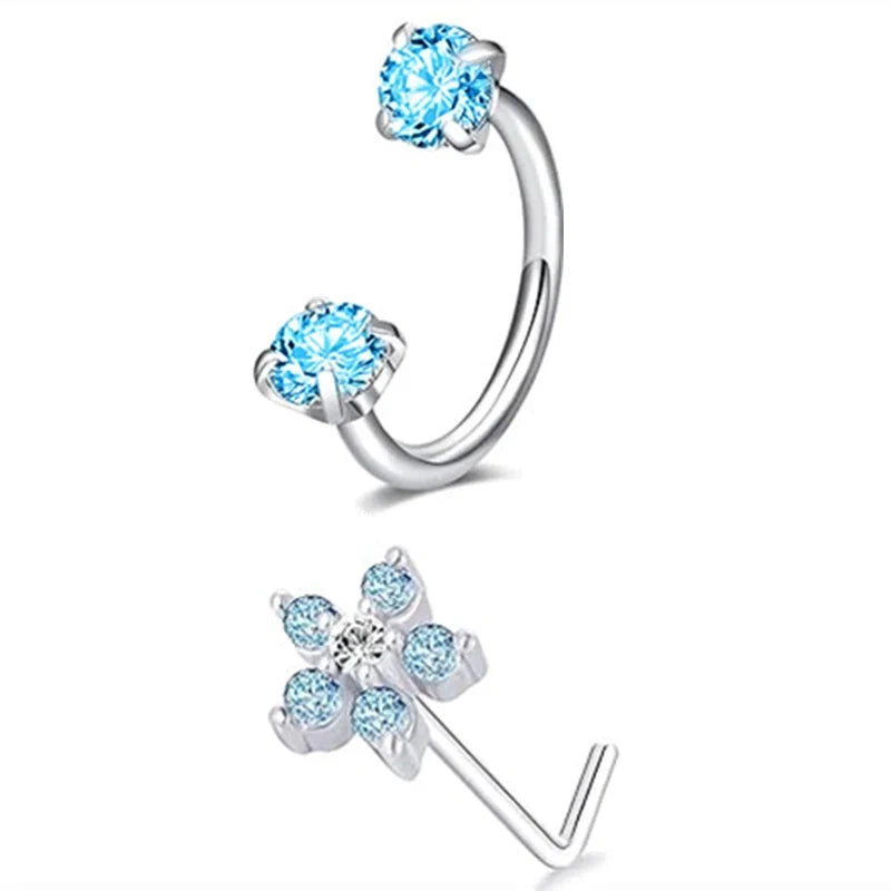 6/2pcs Horseshoe Nose Rings with L-Shape Nose Stud, Stainless Steel