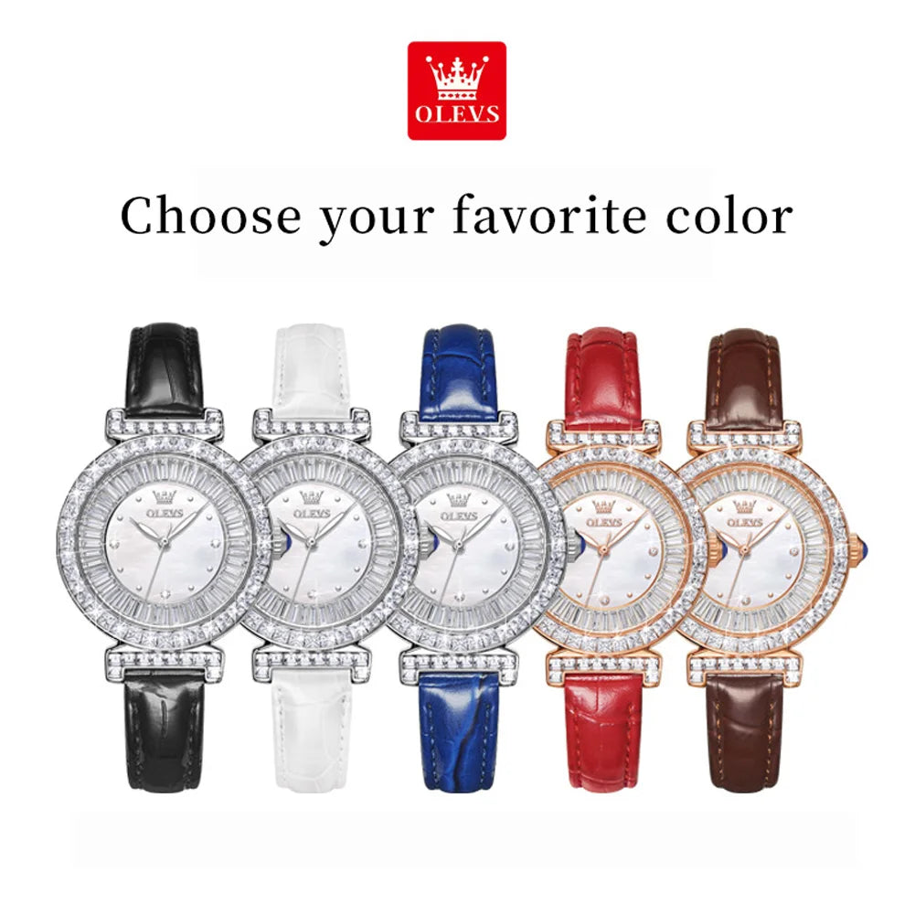OLEVS 9983 Women's Watches Light luxury Fashion Original Quartz Watch for Ladies Waterproof Leather Strap Luminous Diamond Dial