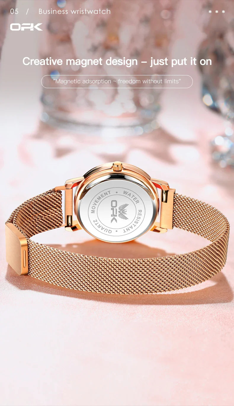OPK 8115 Women's Watches Simple Fashion Oirginal Wristwatch for Female Stainless Steel Mesh Strap Waterproof Luminous Reloj