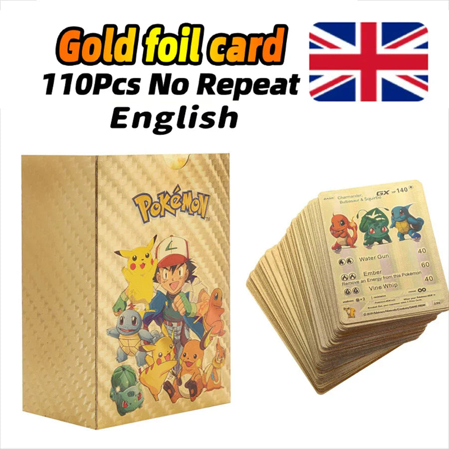 110-27Pcs Pokemon Gold Foil Card VMAX GX VSTAR Cards English French German Spanish Charizard Pikachu Arceus Silver Pokemon Cards