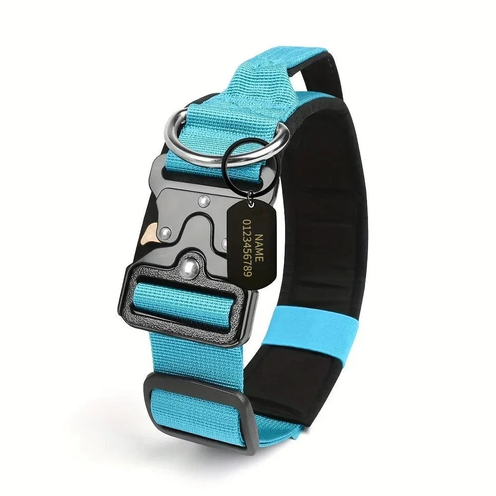 Personalized Tactical Dog Collar Adjustable Military Training Nylon Dog Collar with NamePlate Metal Buckle for Dogs