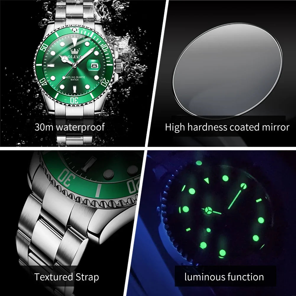 OLEVS 5885 Brand Original Authentic Watches for Man Luxury Gift Box Steel Band Calendar Quartz Men's Watch
