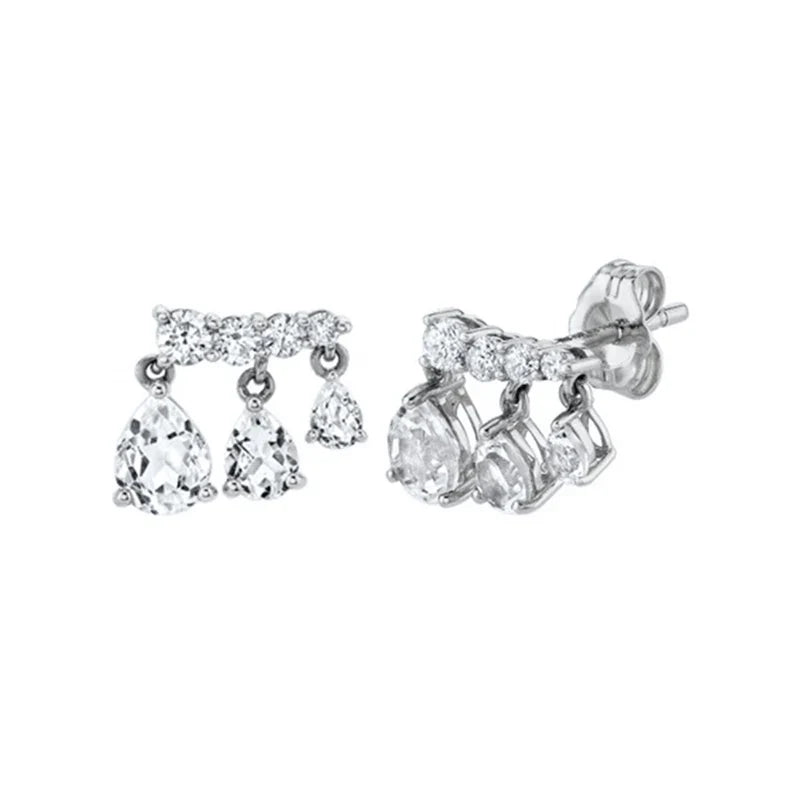 925 Sterling Silver Ear Needle Geometric Zircon Metal Earrings for women Shiny Crystal Luxury Small Stud Fashion Wedding Jewelry