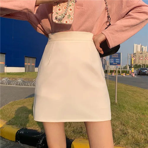 Mini Skirts Women Clothing Students Summer New Arrival High Waist Streetwear Candy Colors Faldas Mujer All-match Leisure Simple