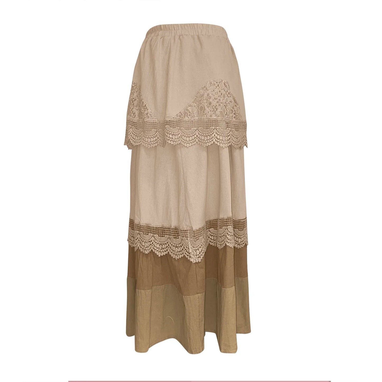 Long Maxi Skirts For Women 2024 Summer Boho Tiered Long Lace Skirt Maxi Net Flared Elegant Button Plus Size Cotton Skirt New