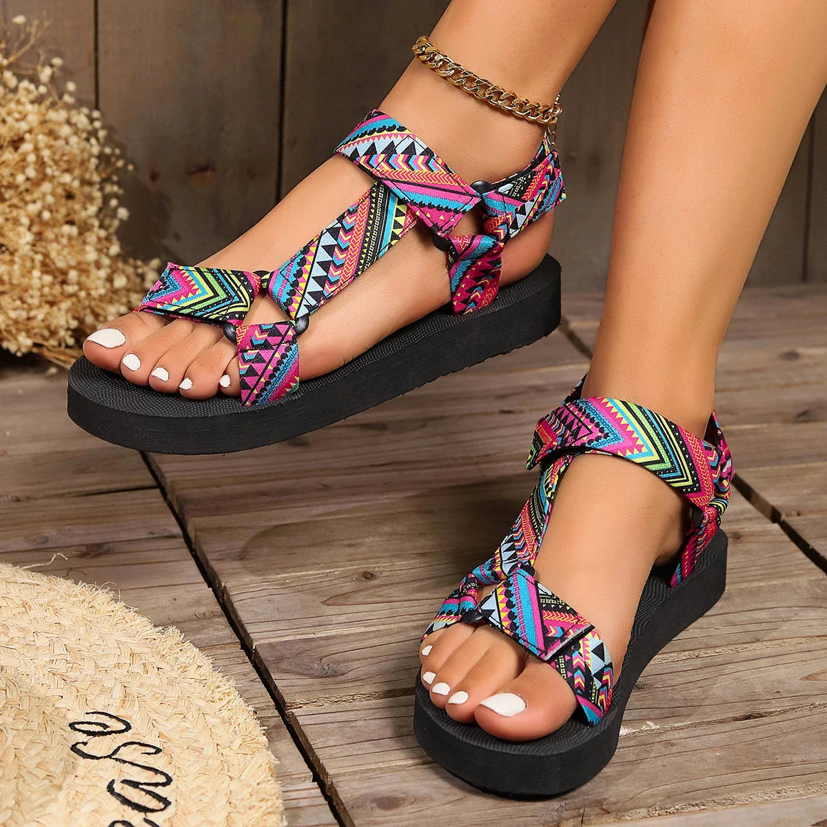 Summer Flat Women's Sandals 2024 Mixed Colors Beach Women Sandals Light Casual Platform Ladies Shoes Outdoor Open Toe Sandalias