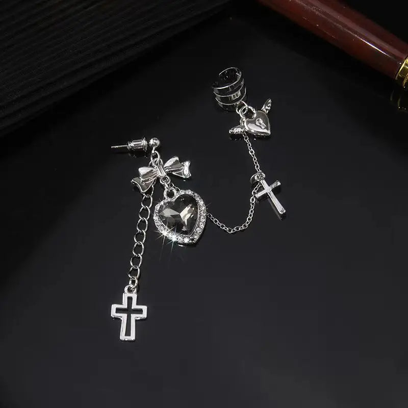 Gothic Red Binding Heart Earring for Women Crystal Thorns Love Open Ring Goth Irregular Layered Stone Aesthetic Y2K Jewelry