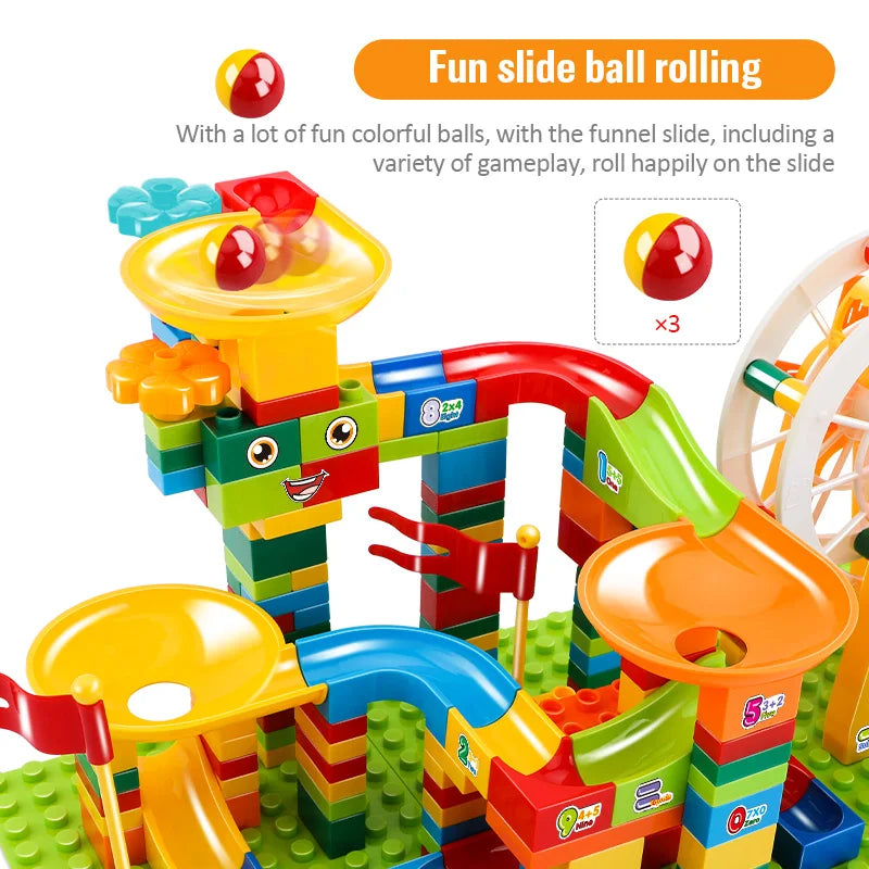 36-186PCS Big Size Marble Race Run Particle Scenes LED Light Slide Funnel Ferris Wheel Building Blocks City Brick Toy For Kids
