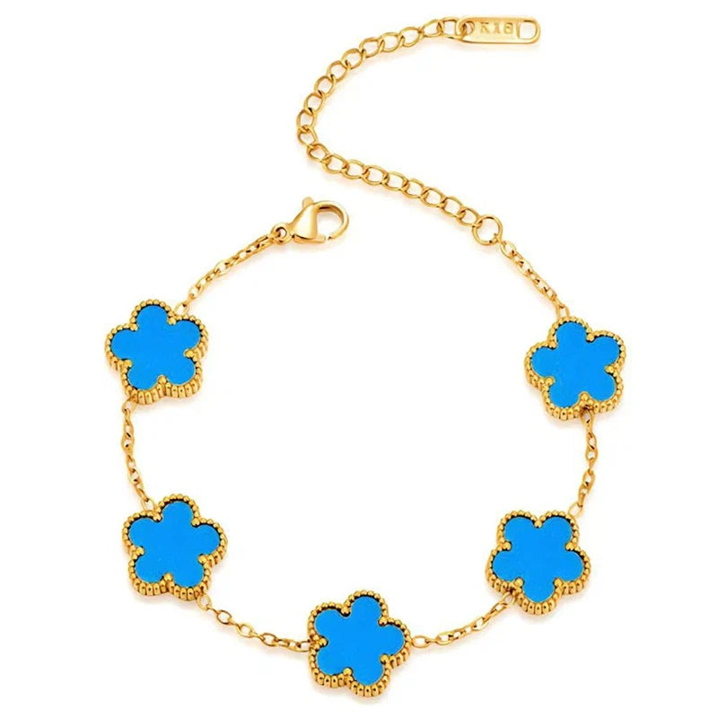 14K Gold Plated Stainless Steel Necklace Woman Five Leaf Petals Double