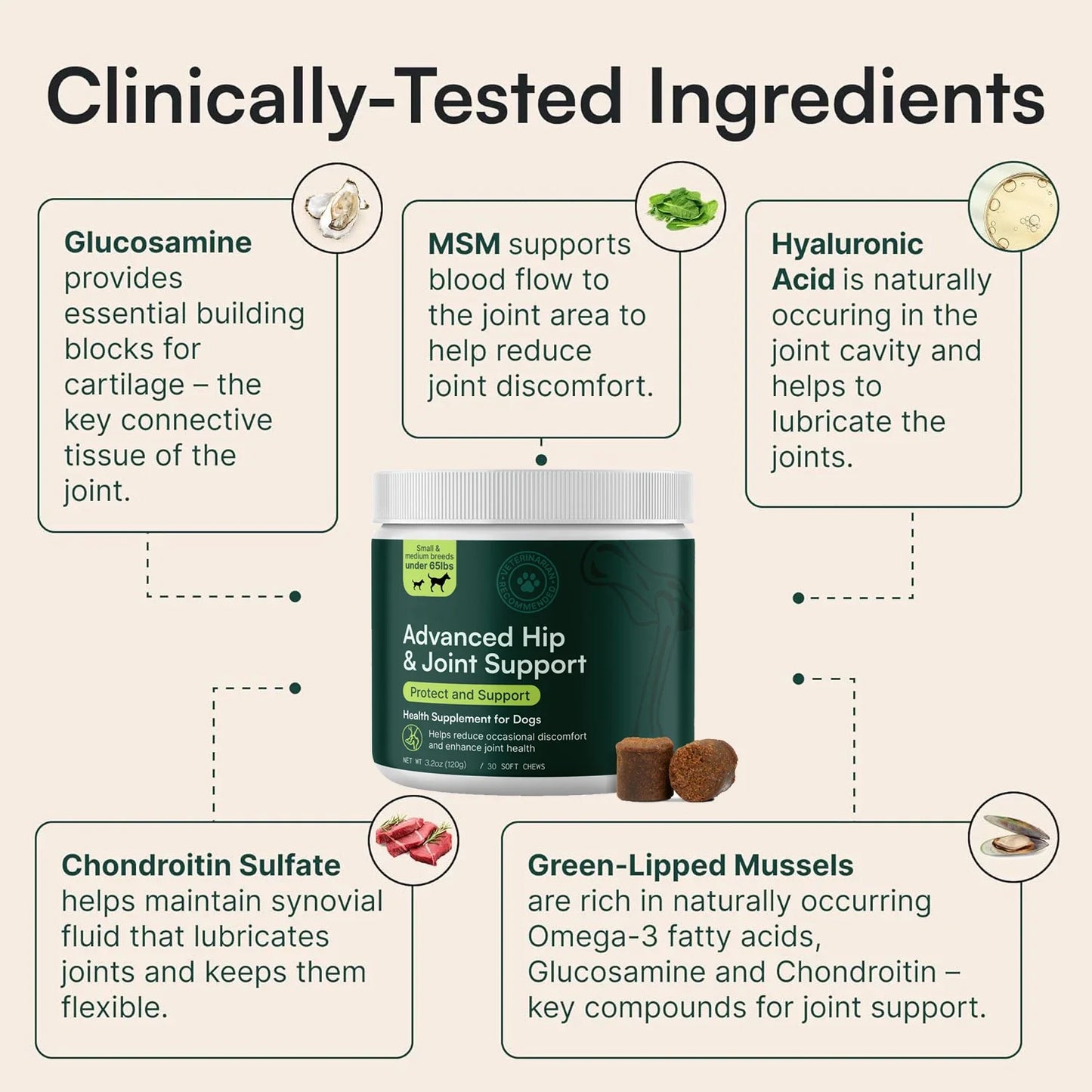 Advanced Dog Hip and Joint Supplement with Glucosamine, Omega 3 & MSM - 60 Pork Flavored Chews for Small and Medium Dog Breeds