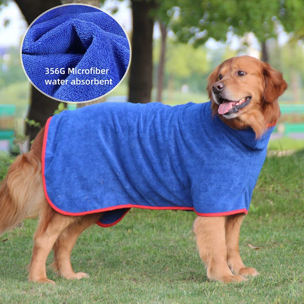 Dog Bathrobe Microfiber Quick Drying Coat Super Absorbent Luxurious Soft Pet Bath Towel Adjustable Warm Dog Bathing Supplies