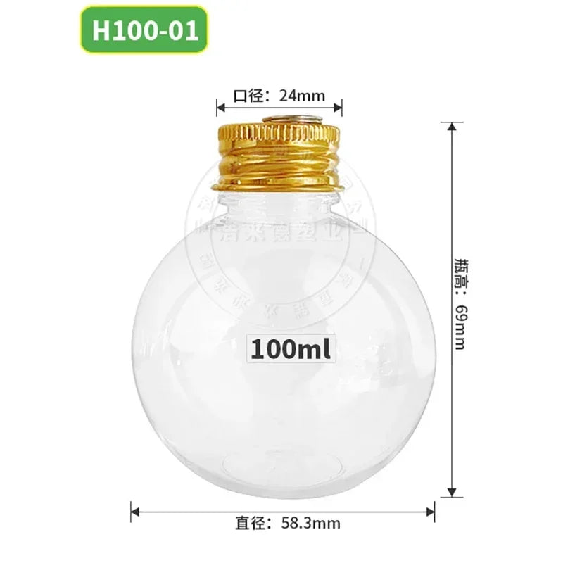 50/100/250ml Fillable Christmas Ball Xmas Tree Hanging Pendant Ornaments Clear Plastic Candy Juice Bottle Home Party Decor